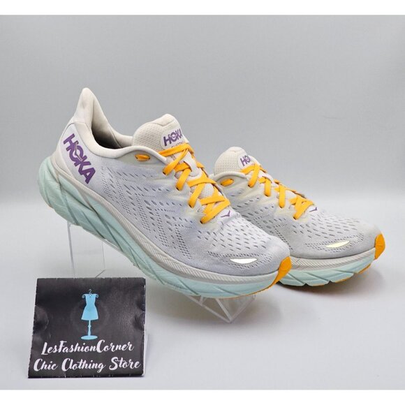 Hoka One One Women's White Yellow Mesh Clifton 8 Running Shoes Size 10B 2658 - Picture 5 of 16